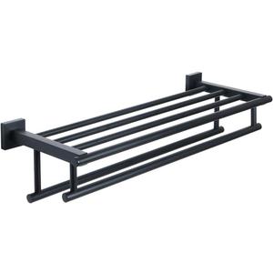 Alise 20 Inch Towel Rack for Bathroom Wall Mount,Black Double Towel Bars with Shelf,SUS 304 Stainless Steel Bathroom Towel Holder Towel Hanger for Bathroom Walls,Matte Black