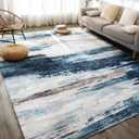 Carvapet 10x13 Area Rug for Living Room Bedroom, 13 x 10 Dark Blue Modern Abstract Low Pile Carpet, Non Slip Rubber Backing, Foldable Machine Washable Large Area Rug