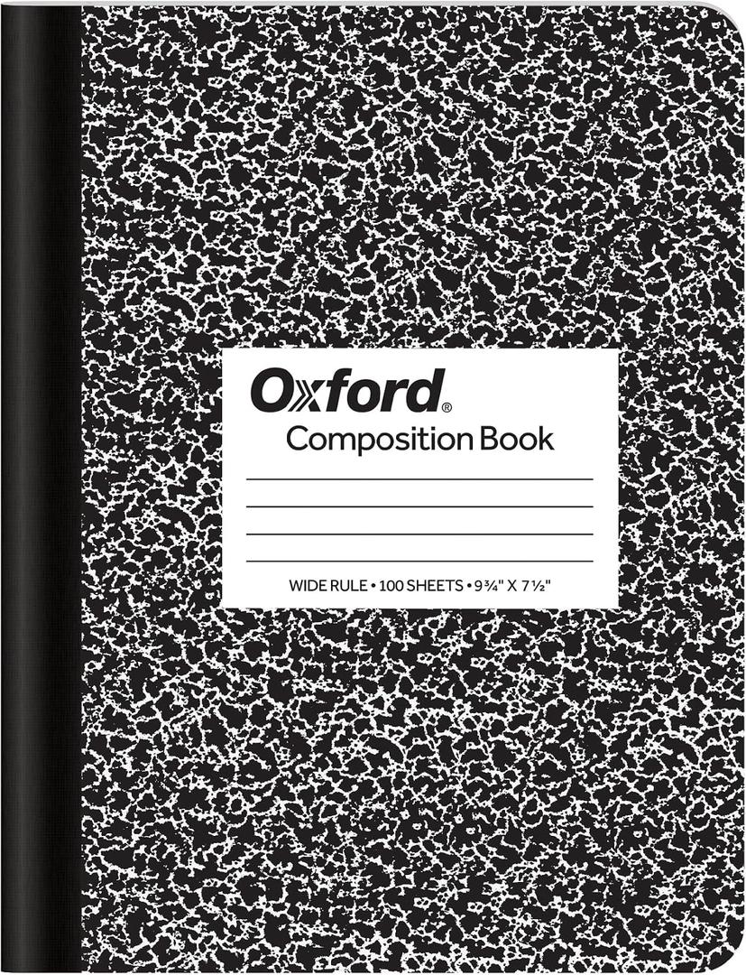 Oxford Marble Composition Book, 9 3/4 X 7 1/2 Inches, Wide Rule, Paperback, 100 Sheets, White (63795)