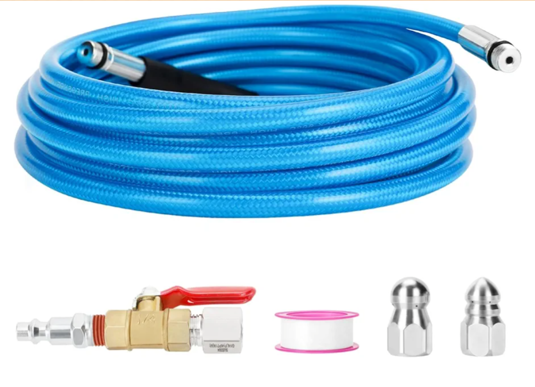 Cyclone Home Dryer Vent Duct Cleaning Kit: 23 feet Pressure Hose + 2 Jetter Nozzle + 1/4 Air Quick Connect+ Ball Valve