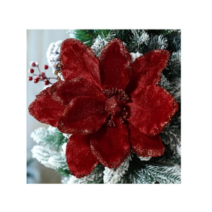 Thiccywoov 8 Pcs Large Christmas Flower Magnolia Flowers Christmas Tree Decoration Artificial Poinsettia Stems Velvet Xmas Ornaments for Xmas Tree Table Decor(Red,12 Inch)