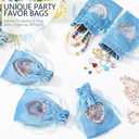 Yoojahow 48 Pcs Blue Velvet Organza Gift Bags with Drawstring 4 x 6 Inch Velvet & Heart Organza Jewelry Pouches Glossy Small Cloth Bag for Wedding Bridal Shower Baby Shower Party Favor, Blue and White
