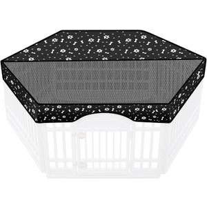 Dog Playpen Top Cover with Half Mesh Provide Shade Fits 36"w 24"h 6 Panels Regular Hexagonal Plastic Exercise Pet Pen, Breathable Dog Crate Puppy Play Pen Cover, Playpen Not Included(Black)