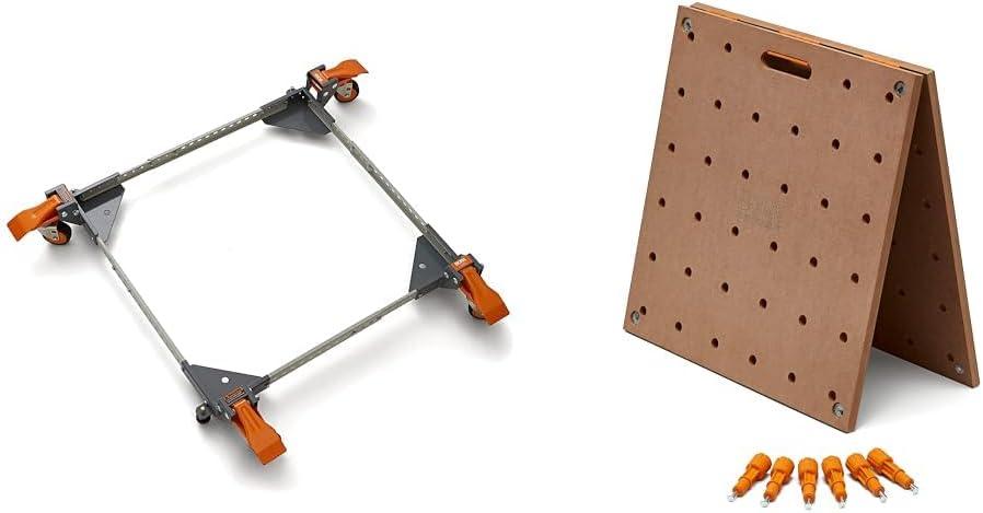 Bora 650 Lb Capacity PM-2550 Heavy Duty Mobile Base + Bora Centipede 24" x 48" Workbench Table Top with 3/4" Dog Holes for Portable Work Stand - 6 Quick-Twist Lock Handles