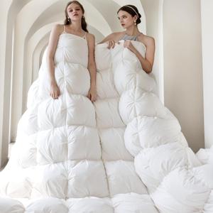 KAKABELL Pinch Pleat Goose Down Feathers Fiber Comforter Palatial King Size All Season-Ultra Soft and Cozy Noiseless Duvet Insert with Egyptian Cotton Blend Cover,Fluffy Warm Comforter White,120"X98"