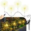 Anordsem Solar Fireworks Lights Outdoor: 4 Bendable Copper Wire 120 LEDs String Lighting - Waterproof DIY Warm Decoration for Yard Garden Proch - Gardening Gifts for Garden Lovers (4 Pack (wired in series))