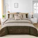 Dintszyayue Brown Comforter Set Queen Size, 8 Pieces Boho Striped Bed in a Bag Soft Microfiber Bedding Set for All Season