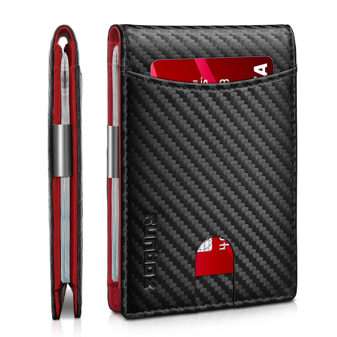 RUNBOX Money Clip Slim Wallets for Men RFID Blocking 11 Card Holder Minimalist Small Leather Bifold Men's Front Pocket Wallet Gift Box