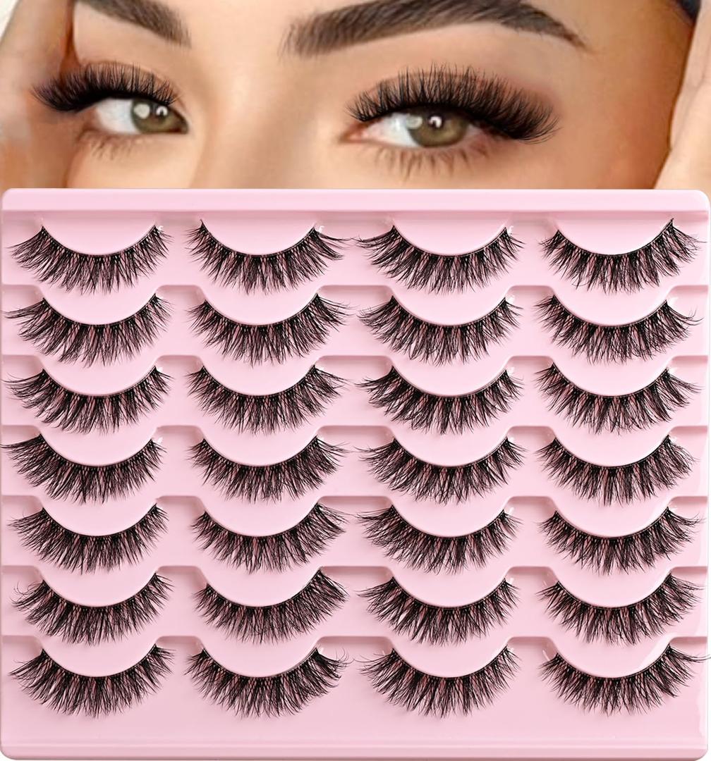 Lashes False Eyelashes Wispy Cat Eye Lash Strips Fake Mink Eyelash Natural Look 14 Pairs Fluffy Demi Wispies Strip Lashes Pack 8-14mm Short Cateye Full Pestaas for Women