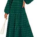 PRETTYGARDEN Women's Fall Elegant Long Sleeve Maxi Dress Swiss Dot A Line Flowy Casual Holiday Party Going Out Dresses (Dark Green, Small)
