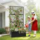Privacy Planters for Patio Metal Raised Garden Bed with Trellis and Privacy Screen, 71" x 35" x 16" Planter Box with Drainage Holes for Climbing Plants, Vegetables, and Vines, Outdoor Backyard Black
