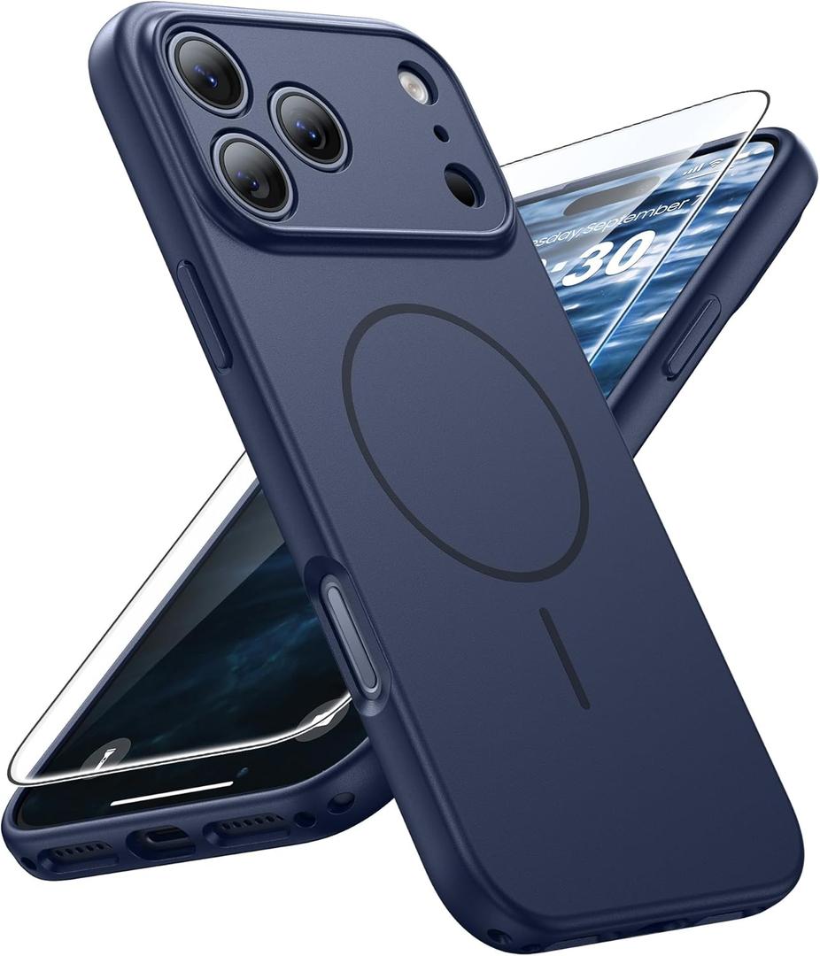 FNTCASE for iPhone 17 Pro Max Case: [Compatible with Magsafe] Solid Blue Matte 17 Promax Magnetic Phone Cover with [Full Camera Protection] [Screen Protector] Military Grade Shockproof Protective