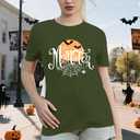 Halloween Momster T-Shirt for Women Funny Spider Bat Tee Mom Ster Letter Print Tee Tops (M)