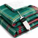 Electric Blanket Heated Throw, Soft Flannel 50"x60" Plaid Heating Blanket with 8 Hours Auto Off 10 Fast Heating Levels Machine Washable Sherpa Heated Blanket with Overheating Protection (Dark Green)