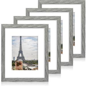 11x14 Picture Frame Set of 4, Real Glass and Wood Frame, 8x10 Mat, 11x14 in