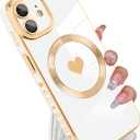 Magnetic for iPhone 11 Case [Compatible with Magsafe] Cute Love Luxury Plating Edge Bumper with Full Camera Lens for iPhone 11 Phone Case, White (6.1")