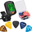 MOREYES 28 Pcs Picks Guitar Tuner Clip on Chromatic Digital Tuner for Acoustic Guitars, Violin, Ukulele, Bass