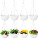 Bvrbaory 8 Pack Hanging Planter Pots,Self-Watering Flower Pot with Water Tray & Metal Chain,White Plastic Hanging Plant Pots for Indoor Outdoor Garden Decor,8 Inch