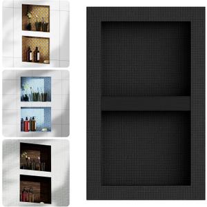 16'' x 26'' Shower Niche Insert Tile Ready, Recessed Niche for Shower Wall, Built-in Double Waterproof Shelf for Bathroom Storage, Matte Black