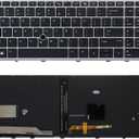 Replacement Keyboard Compatible with HP EliteBook 755 G5 850 G5 855 G5 750 G6 850 G6.Zbook 15u G5 Zbook 15u G6 (Not for Zbook 15 G5) with Silver Frame (with Pointer and Backlight)