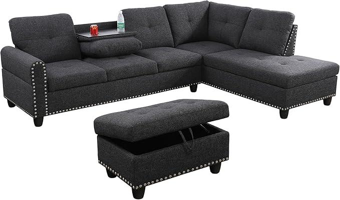 L Shaped Couch, Modular Sectional Sofa with Chaise, Modern Modular Sofas Furniture Sofa Couches for Living Room/Apartment/Office/Bedroom, Black Grey