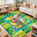 junhejiamei 5'x 7' ABC Rug, Kids Rugs for Playroom Classroom Bedroom, Educational Learning Play Mat with Alphabet Animals Numbers & Shapes (5x7 Feet)