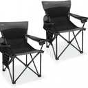 Oversized Camping Chair for Adults - 2 Pack Padded Lawn Chairs with Cup Holder & Side Pocket,Heavy Duty Folding Outdoor Chairs for Camp,Sports,Picnic,Beach,Black, 22" x 21" x 35.4"
