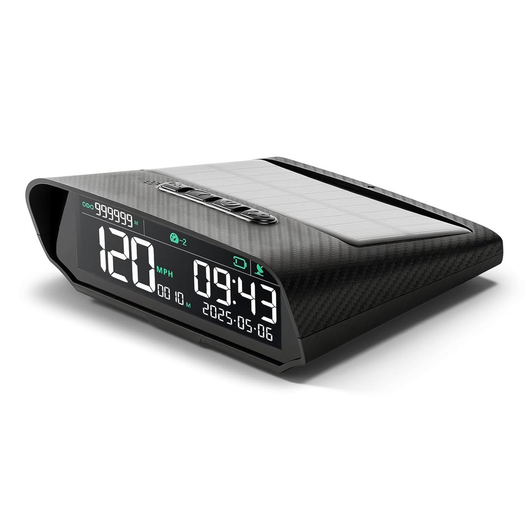 MH X100 GPS Speedometer Car Heads Up Display Solar Charging GPS Speedeedometer Gauge KMH/MPH with Altitude & Mileage Tracking, Overspeed Alarm & Fatigue Driving Reminder