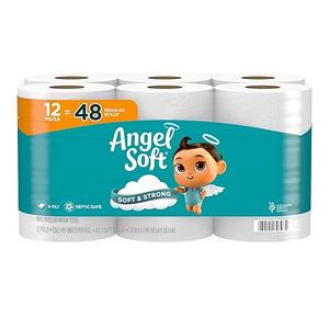Angel Soft Toilet Paper, 12 Mega Rolls = 48 Regular Rolls, Soft and Strong Toilet Tissue