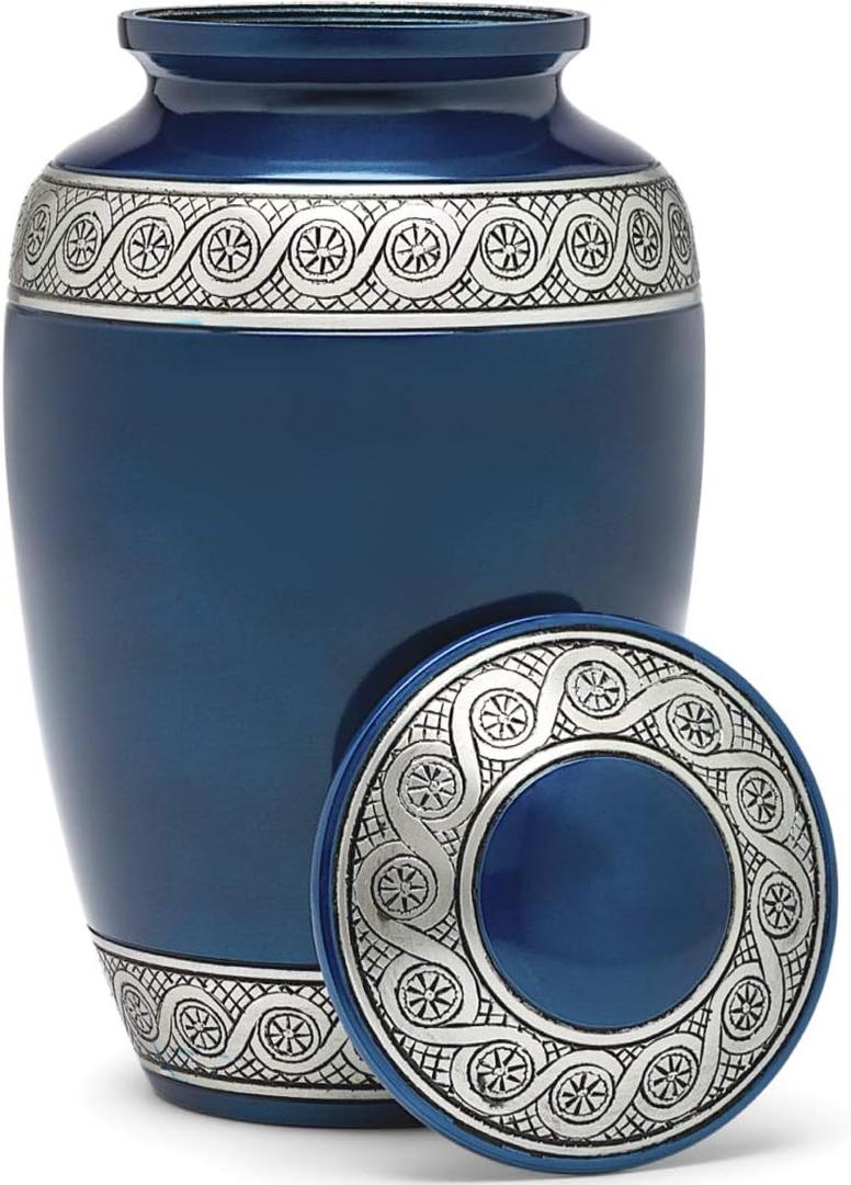 Eternal Harmony Cremation Urns for Human Ashes - Large Adult Size for Men & Women | Decorative Funeral Urns with Handcrafted Designs | Honor and Remember Your Loved Ones | Holds Up to 210 Cubic Inches (Blue)
