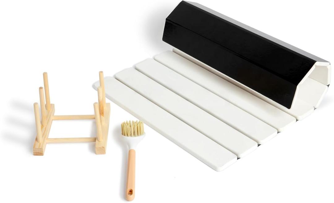 HavenMat by Hycrest  Large Stone Dish Drying Mat (2416) | Quick-Dry Diatomaceous Mat for Kitchen Counter | Includes Bamboo Rack, Brush & Sanding Tool (White)