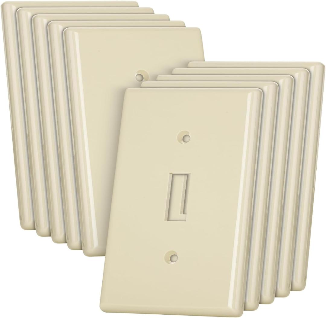 Bates- Light Switch Plates, 10 Pack, Ivory, Light Switch Cover Plate, Single Switch Plate Cover