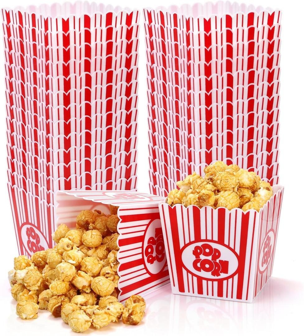 Tebery 30 Pack Plastic Open-Top Popcorn Boxes Reusable Popcorn Containers Bucket Tub - 3.75" Tall x 3.75" Square