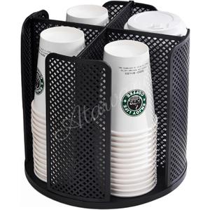 Rotatable Coffee Cup Dispenser with 4 Compartments, Atavarna Cups and Lids Holder for 5-16oz Cups Organizer for Restaurant, Coffee Station, Bar, Office, Home-9.25" x 9.25" x 8.66" (Black)