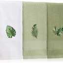 SmoothNovelty 3 Pcs Tropical Palm Leaves Hand Towels for Bathroom Decor Summer Monstera Leaves Embroidered Absorbent Soft Cotton Towels 13.78 x 29.53 Inch Farmhouse Green Decorative for Kitchen Home
