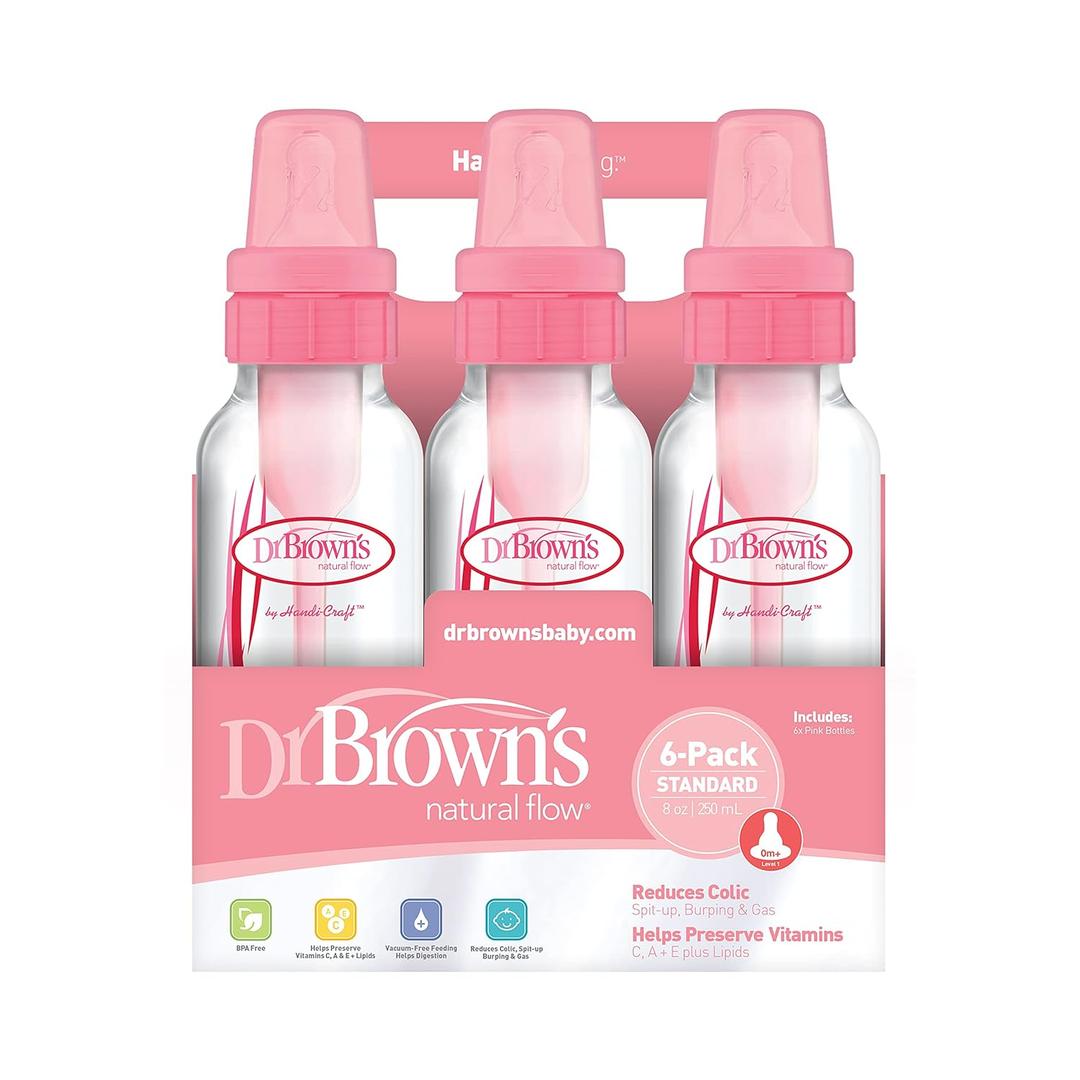 Dr. Brown's Natural Flow Anti-Colic Baby Bottles - Pink - 8oz - 6pk (6 Count (Pack of 1))