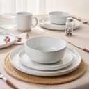Famiware Milkyway Stoneware Dinnerware Sets with Mugs, Service for 4 (16pcs), Plates and Bowls Sets, Scratch Resistant, Microwave and Dishwasher Safe Dishes Set, White