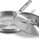 Stainless Steel Frying Pan 12 Inch with Lid, Fully Clad Tri-Ply Stainless Steel Skillet for Even Heating, Brushed Finish, Dishwasher & Oven Safe, Induction & All Stovetops Compatible