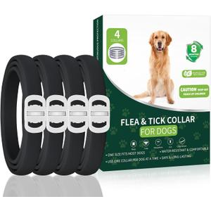 Flea and Tick Prevention for Dogs, 4 Pack Flea Collar for Dogs, Dog Flea and Tick Treatment, 32 Months Protection, Waterproof, Adjustable Collar for Dog, One Size Fits All for All Breeds, Black