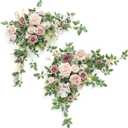 Ling's moment 2PCS Dusty Rose Artificial Floral Swags Wedding Arch Flowers Pink Rose Garland Greenery Centerpieces Arrangements for Sweetheart/Head Table Easel Wall Entryway Board Backdrop Decor