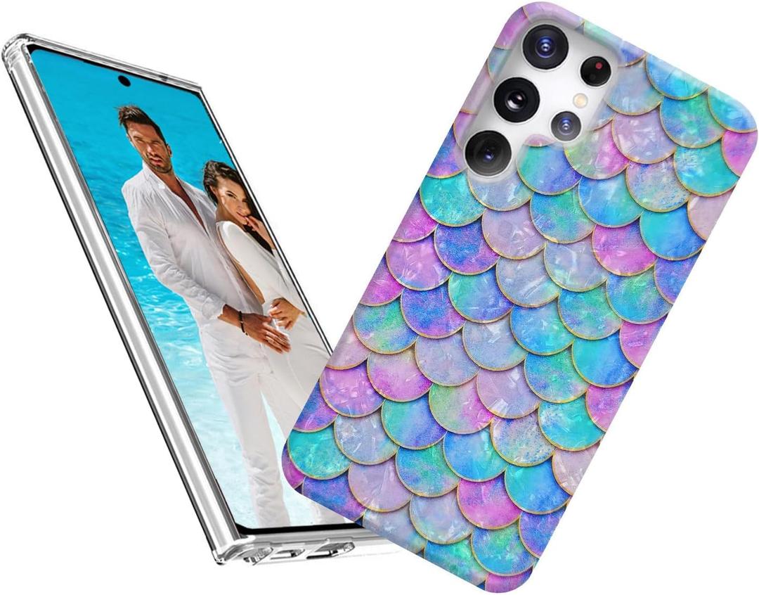 for Samsung Galaxy S25 Ultra Case for Girl Women, Glitter Mother of Pearl Shiny Sparkle Bling Slim Soft TPU Phone Cover for Galaxy S25 Ultra,Cute Graceful Fun Pink Blue Mermaid Tail