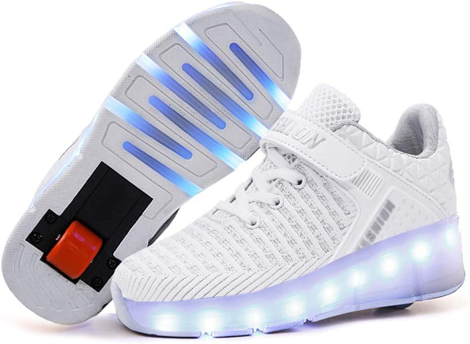 Nsasy Kids Roller Shoes Boy Girl Sneakers with Wheels Become Sport Sneaker with Led for Christmas Birthday Children Gift, 12