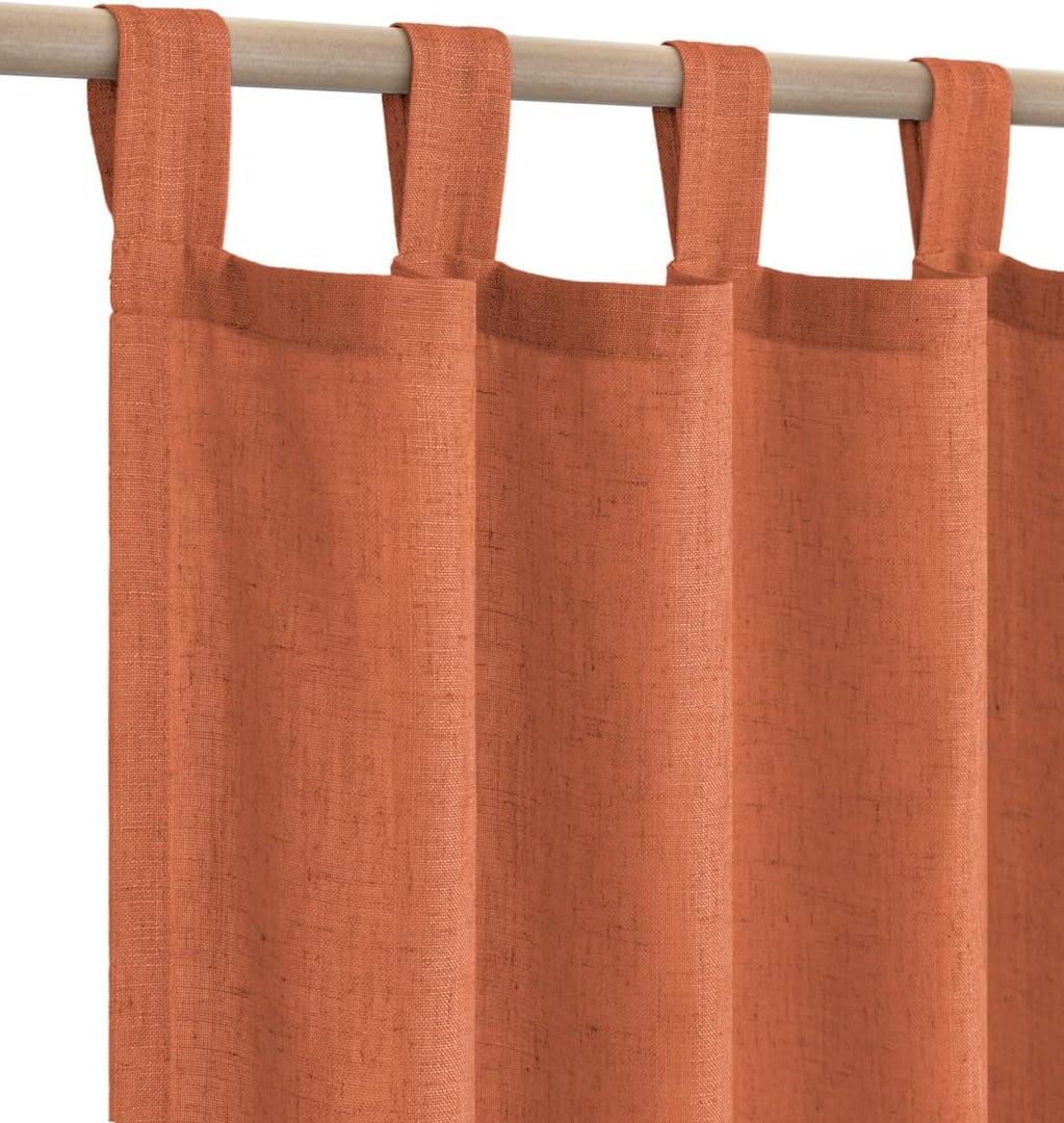 KOUFALL Fall Curtains for Living Room 84 Inches Long,Farmhouse Boho Tab Top Linen Sheer Burnt Orange Curtains 2 Panels for Bedroom Autumn Decor