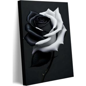 Black And White Rose Canvas Wall Art Modern Rose Flower Poster Print Wall Decor Picture Rustic Floral Painting for Living Room Bedroom Bathroom Farmhouse Home Decoration 16"X24"