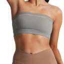 Aoxjox Women's Workout Strapless Bandeau Mesh Bras Training Fitness Running Yoga Crop Tank (Medium, Grey)