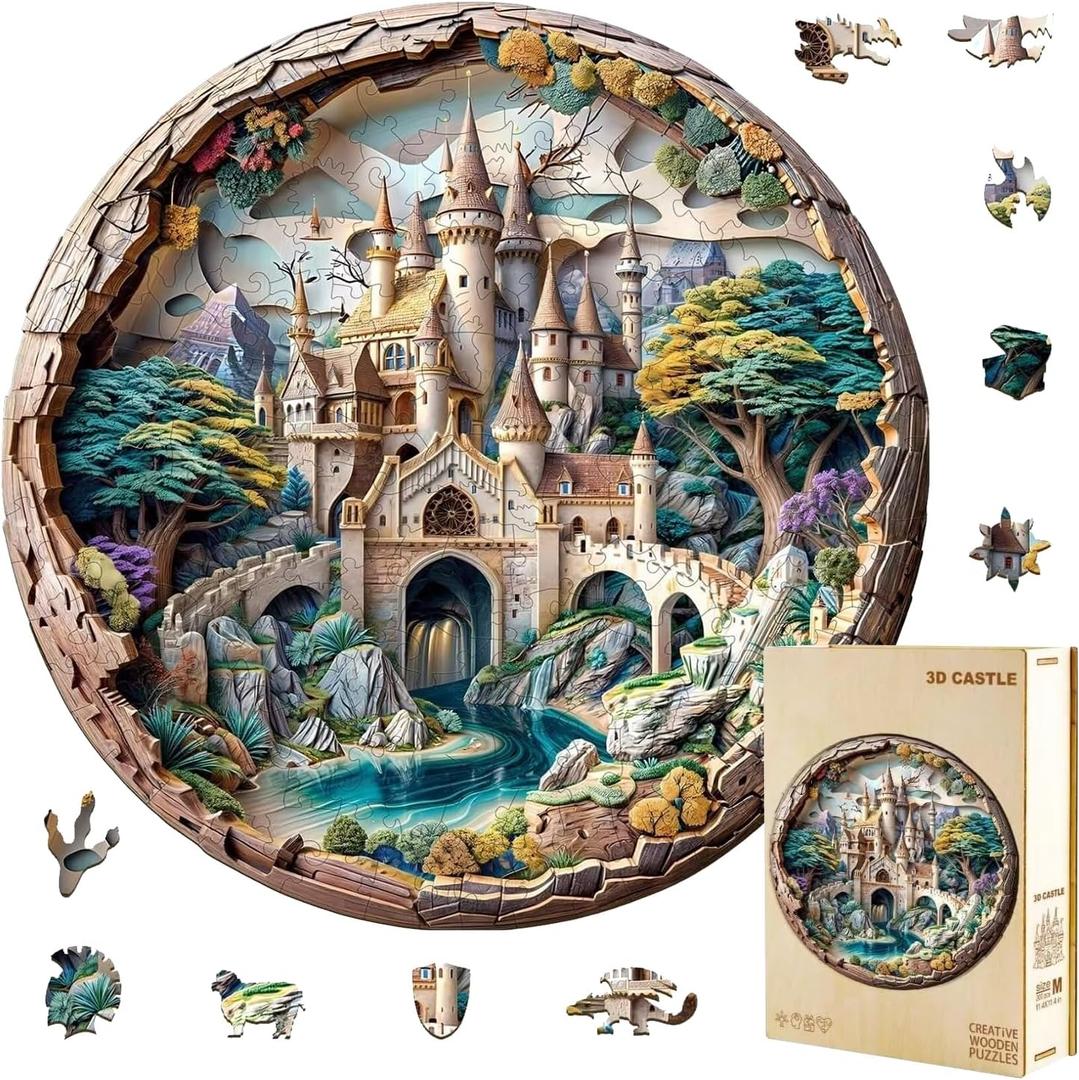 3D Castle Puzzles 200 Pieces Puzzles Gifts for Adults 11.4x11.4in Wooden