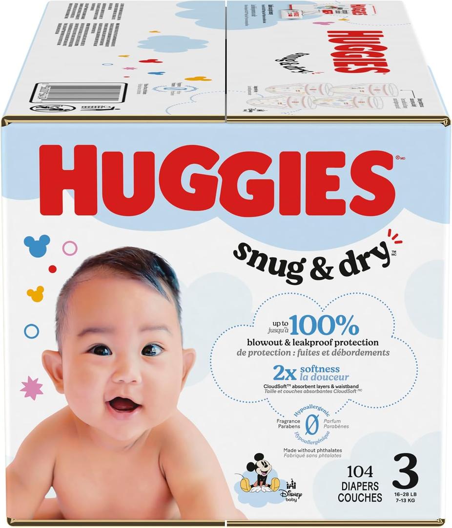 HUGGIES SNUG&Dry GIGA Diapers, Size 3, 104 Count