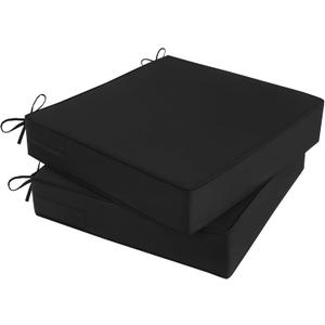 Outdoor Chair Cushions 22x22x4 Inch, Waterproof Black Patio Furniture Cushions Set of 2 with Ties & Handle, 3 Year Color Fastness Square Replacement Seat Cushions for Sofa, Couch