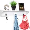 Greenco Entryway Wall Mounted Floating Shelf with Hooks, Hat and Coat Hanging Wooden Storage Shelf, 24” – White