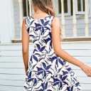 AUSELILY Womens Summer Dress Casual Sleeveless Crewneck T Shirt Sundress Flowy Tiered Swing Mini Dresses (L)